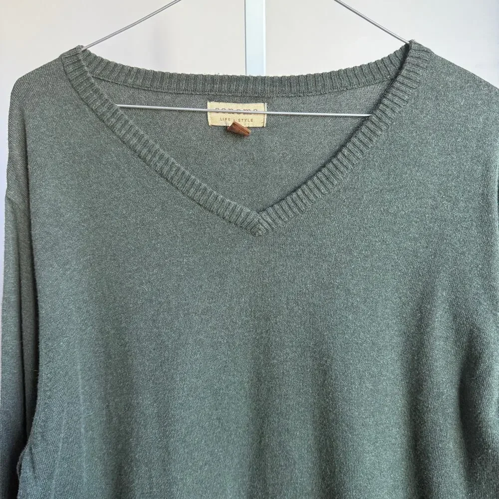 Sonoma Cotton Relaxed Academia Coastal Earth Colors V-Neck‎ Sweater XL Green